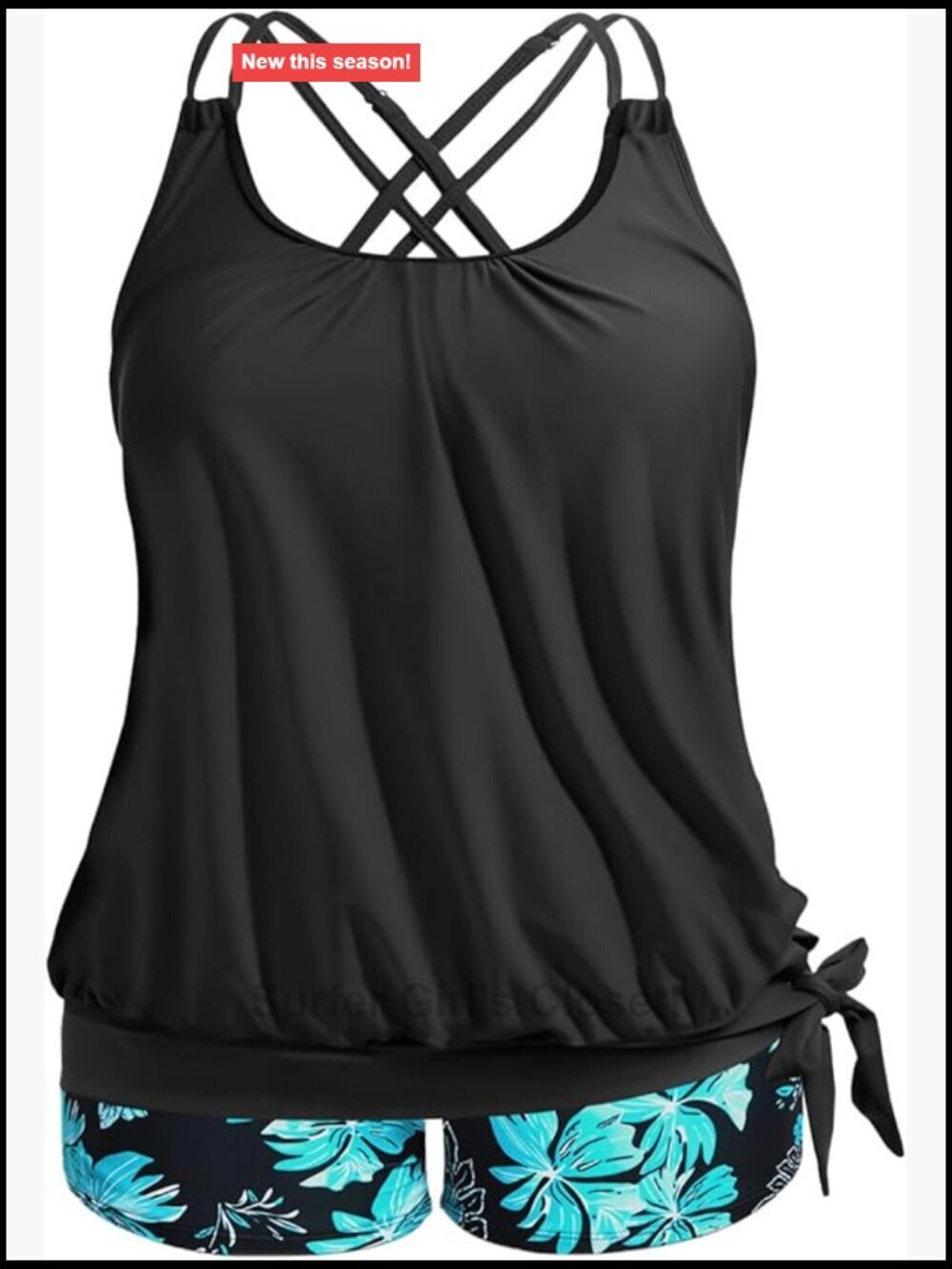 Plus Size Tankini Top with Boy Shorts - Tummy Control Blouson Swimwear 2 Piece